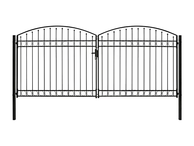 Portillon double porte avec dessus arqué Acier 400x200 cm Noir