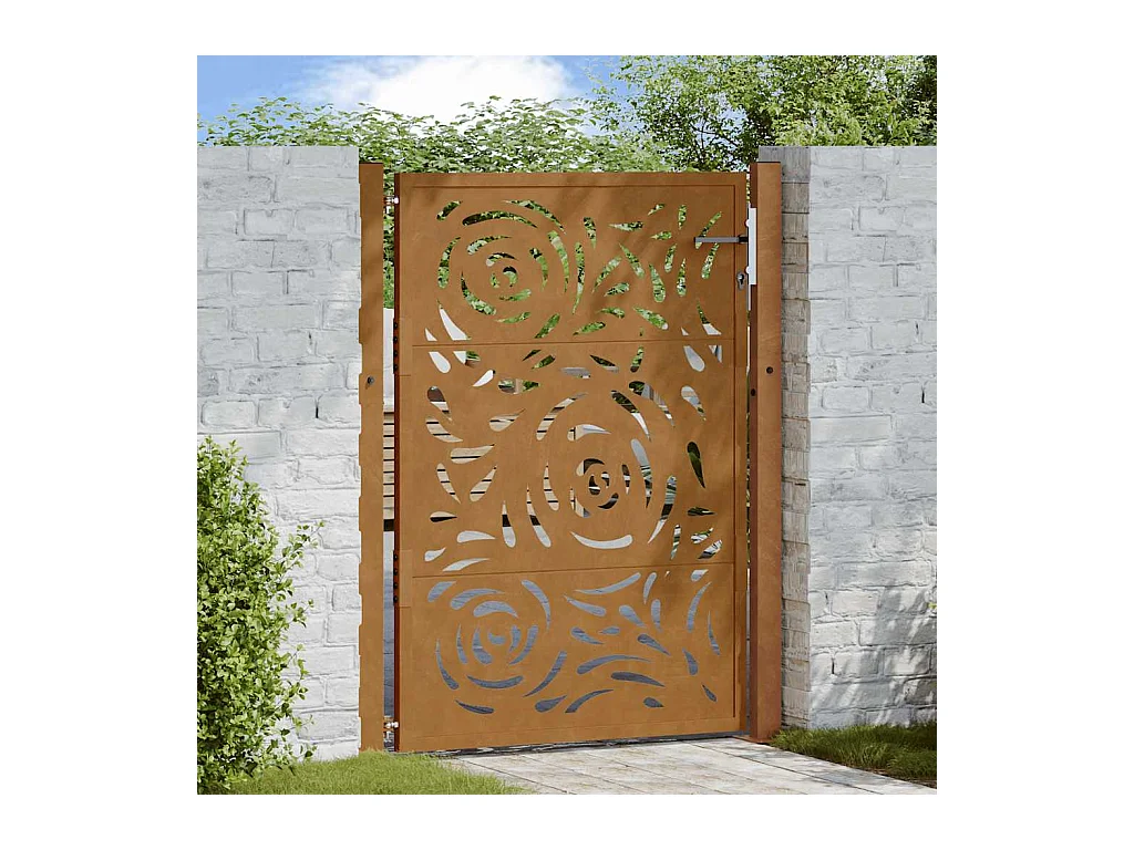 Puerta de jardín de acero resistente a la intemperie con diseño de llama