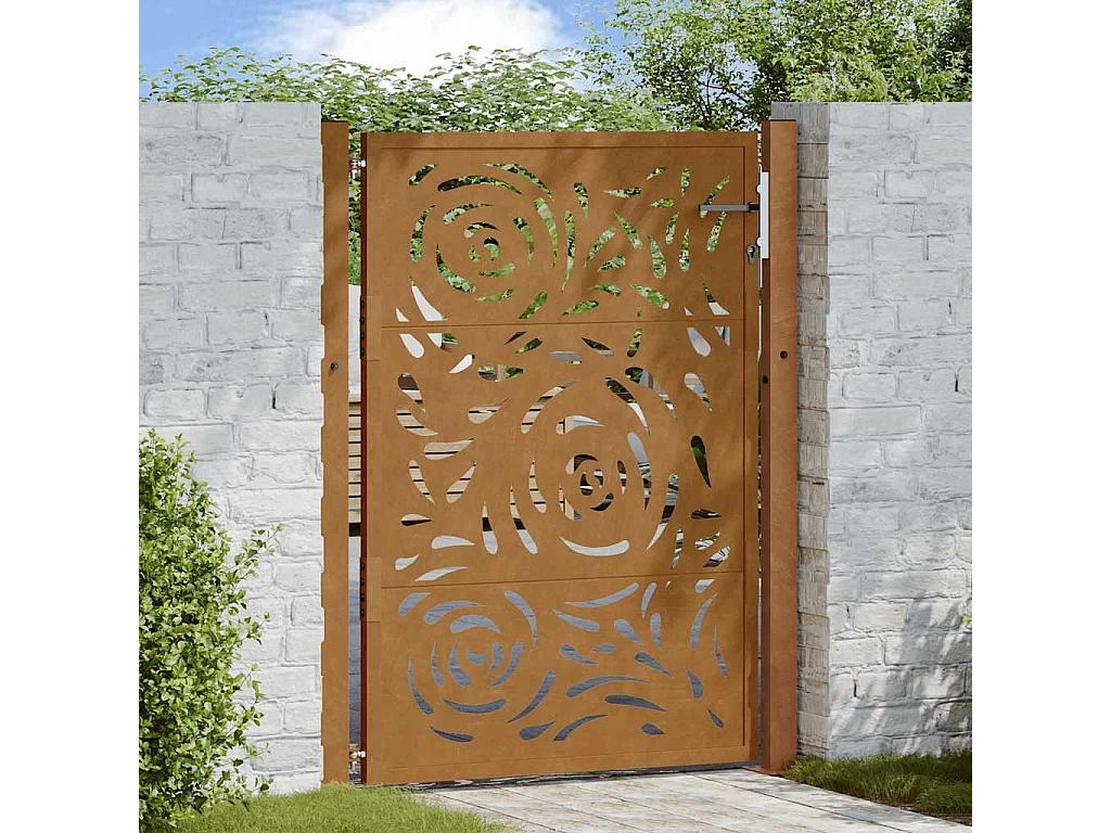 Puerta de jardín de acero resistente a la intemperie con diseño de llama