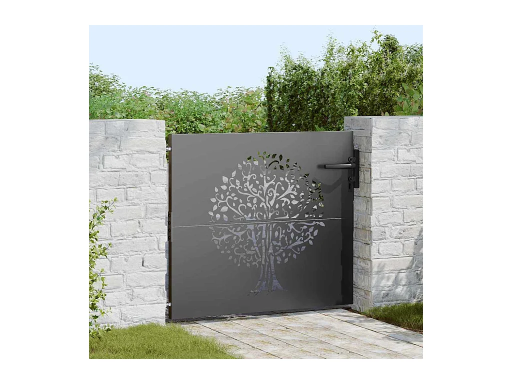 Porte de Jardin, Portail de Jardin 85x75 cm Design Arbre en Acier Corten