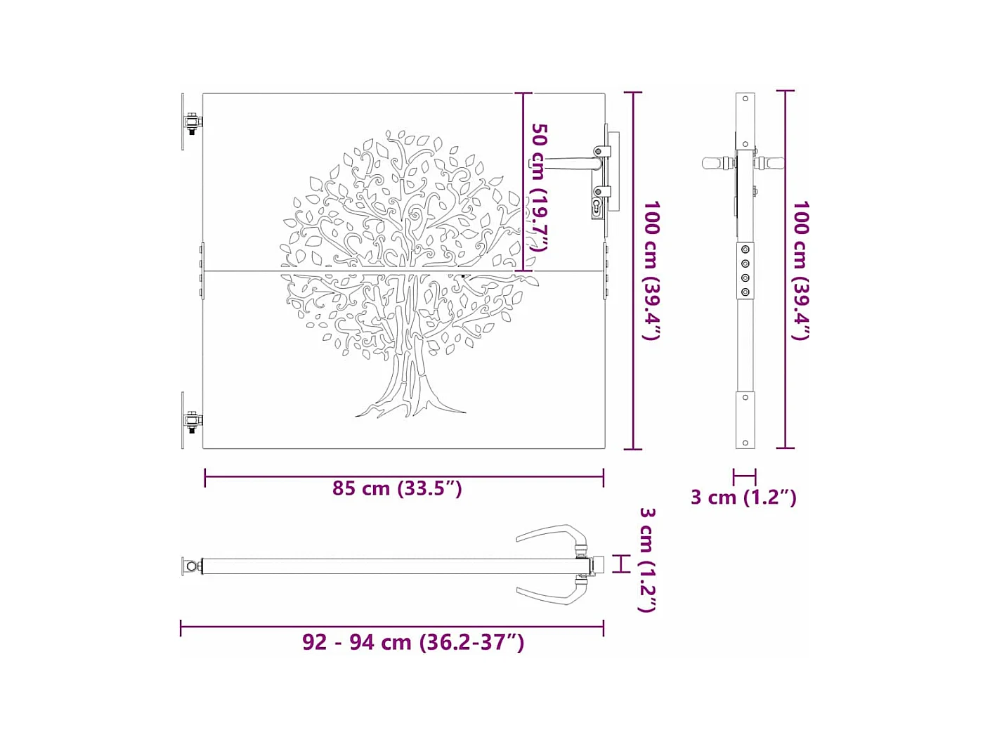 Porte de Jardin, Portail de Jardin 85x75 cm Design Arbre en Acier Corten