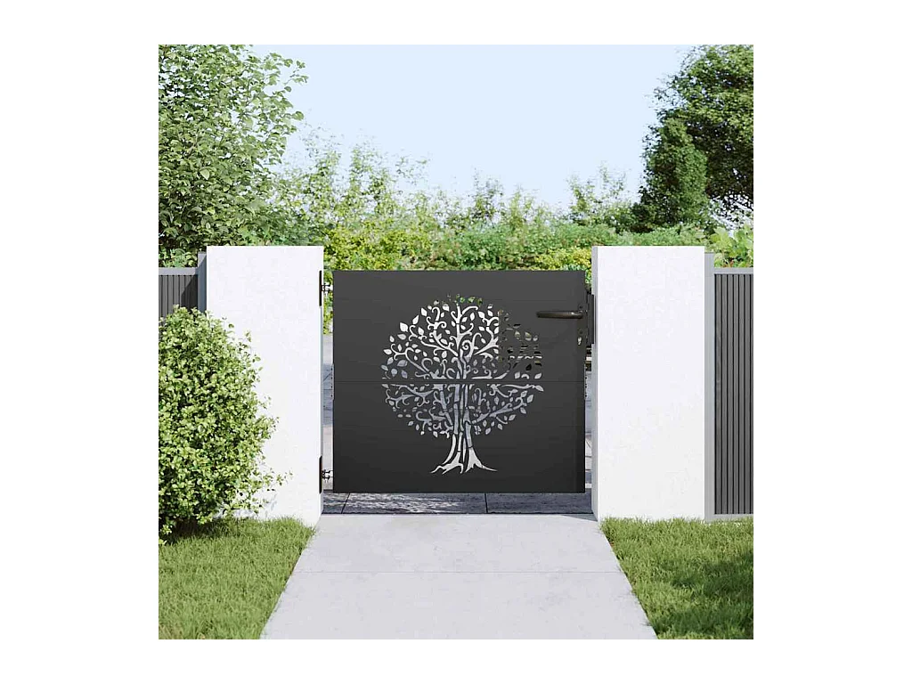 Porte de Jardin, Portail de Jardin 85x75 cm Design Arbre en Acier Corten
