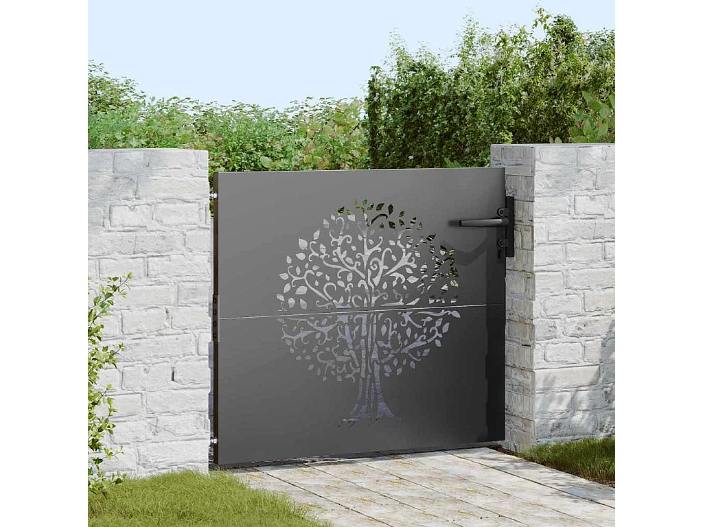 Puerta de jardín, Puerta de jardín 85x75 cm Diseño de árbol en acero Corten