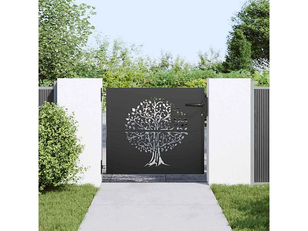 Puerta de jardín, Puerta de jardín 85x75 cm Diseño de árbol en acero Corten