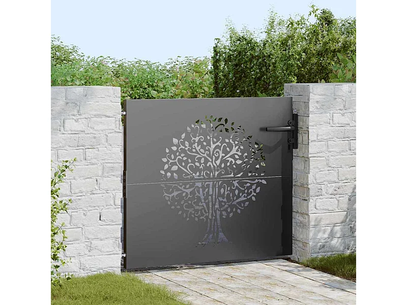 Porte de Jardin, Portail de Jardin 85x75 cm Design Arbre en Acier Corten