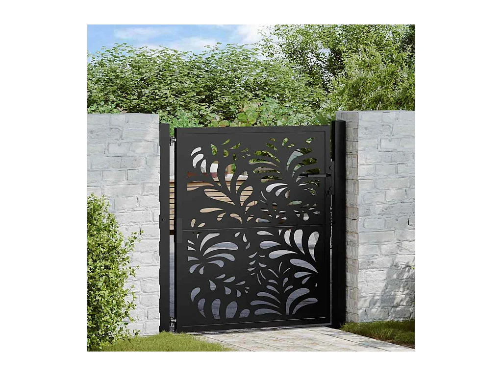 Cancello da giardino nero 105x106 cm in acciaio con design ondulato