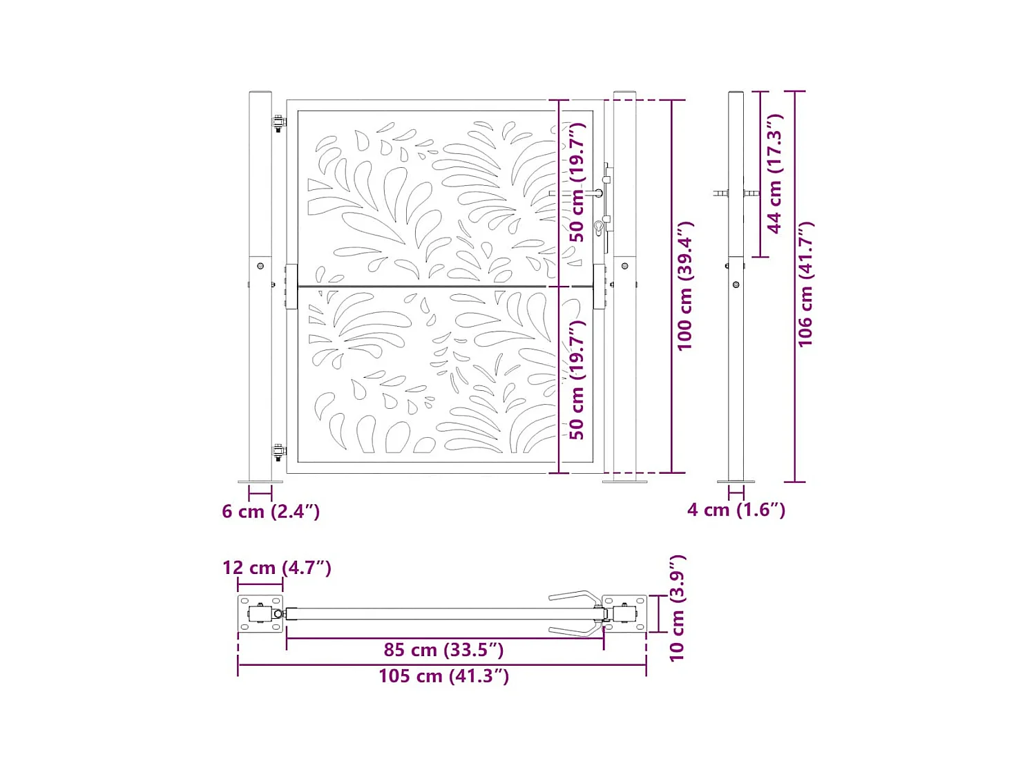 Cancello da giardino nero 105x106 cm in acciaio con design ondulato