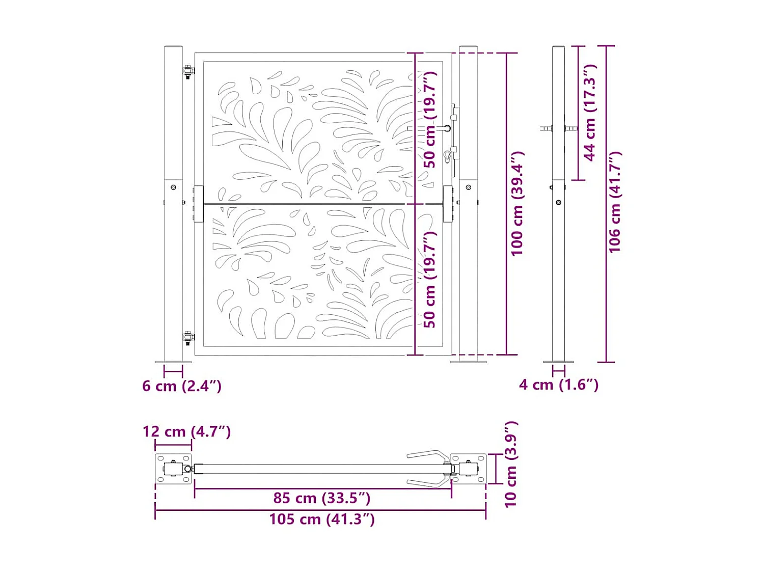 Portail de jardin noir 105x106 cm acier conception de vagues