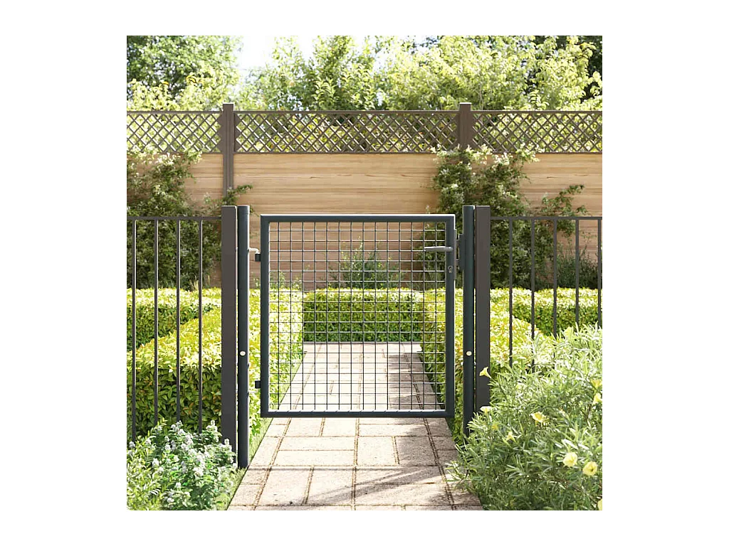 Puerta de jardín de malla de acero galvanizado 100 x 75 cm Gris