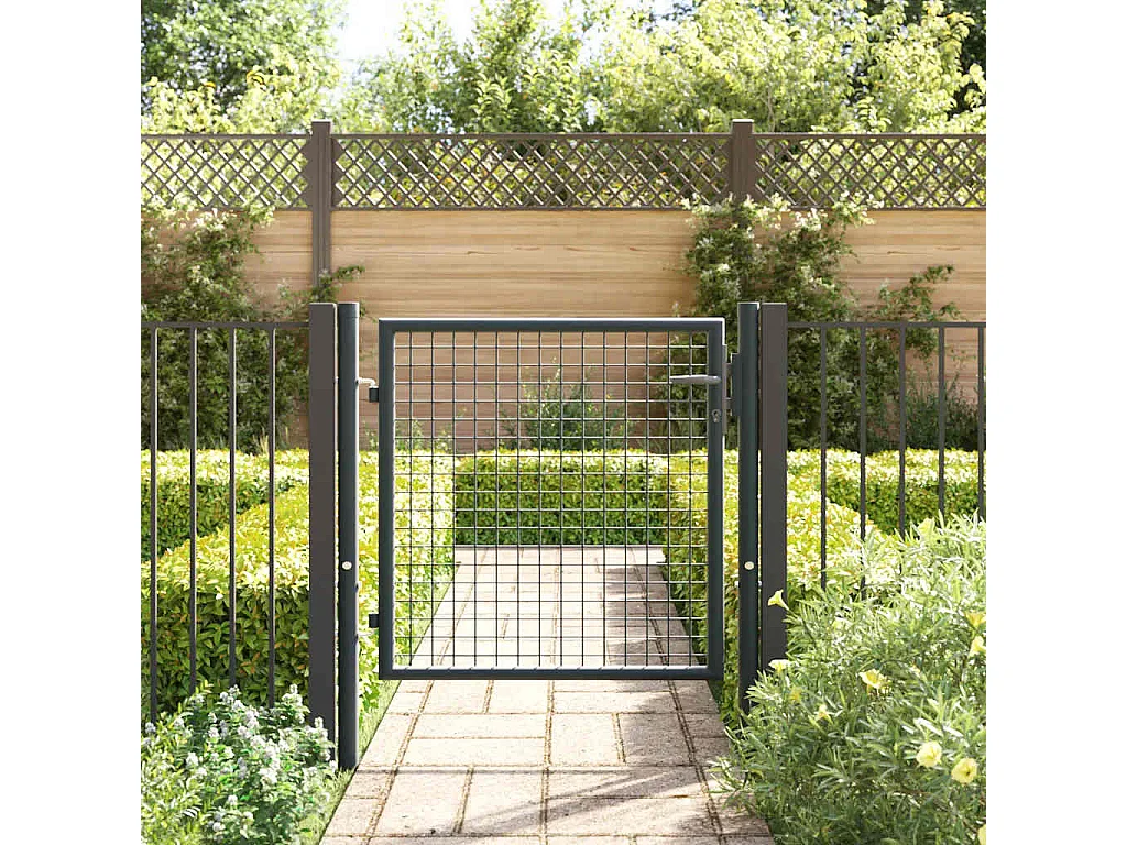 Portail de jardin grillagé en acier galvanisé 100 x 75 cm Gris