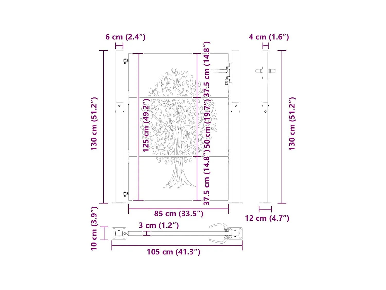 Zwarte tuinpoort 105 x 125 cm gepoedercoat staal