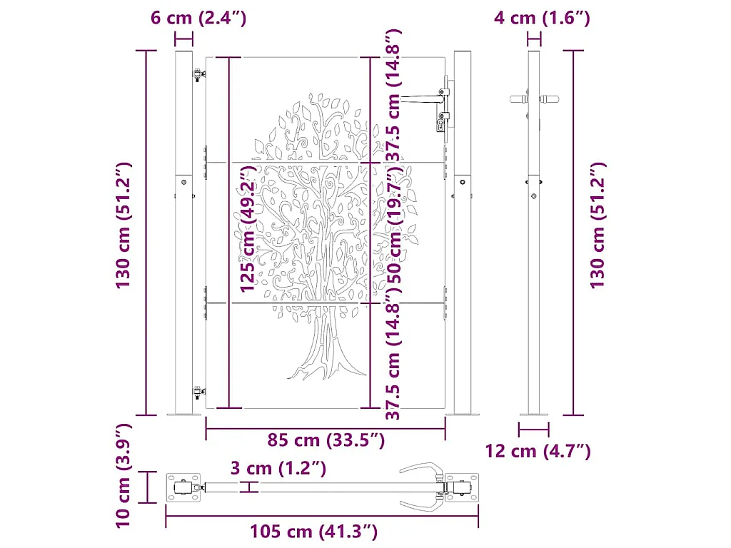 Porte de Jardin Noir 105 x 125 cm Acier peint par poudre