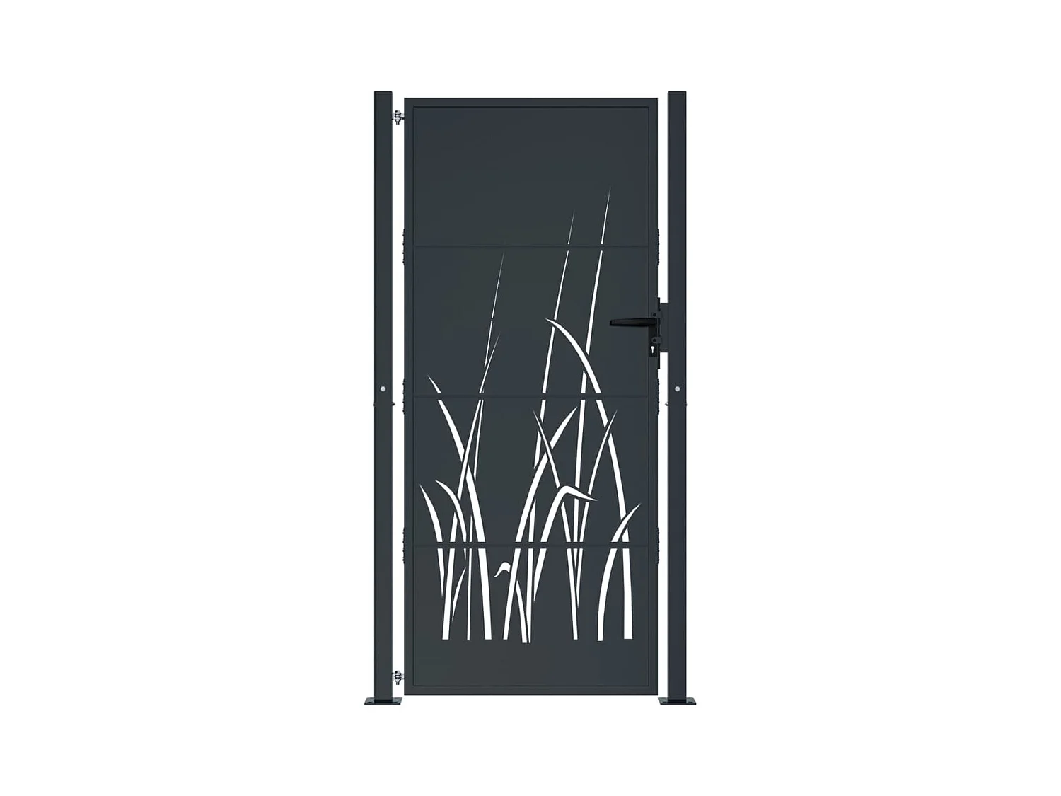Puerta de jardín antracita de 105 x 180 cm, de acero, con diseño de césped.