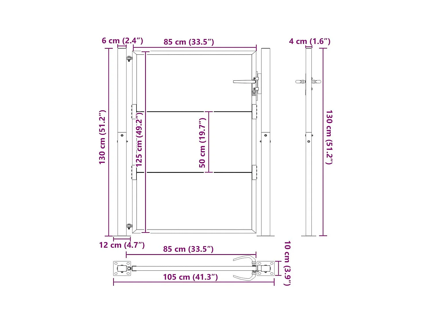 Puerta de jardín, Puerta de jardín 105x200 cm en acero Corten