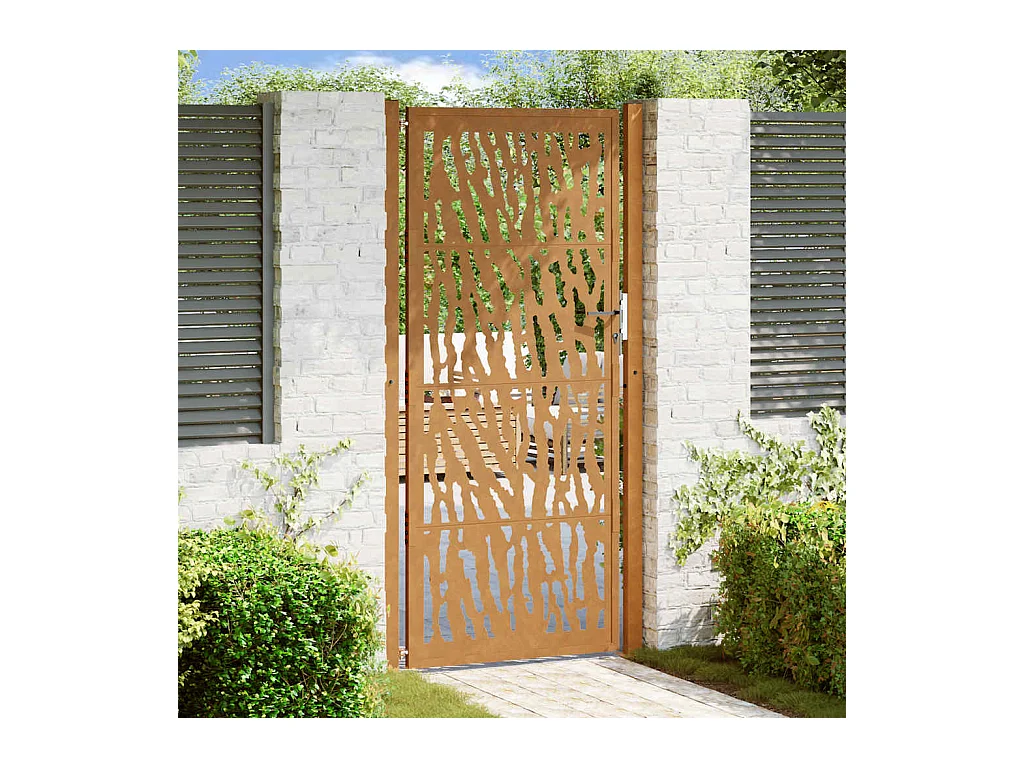 Puerta de jardín de acero resistente a la intemperie con diseño de tracería