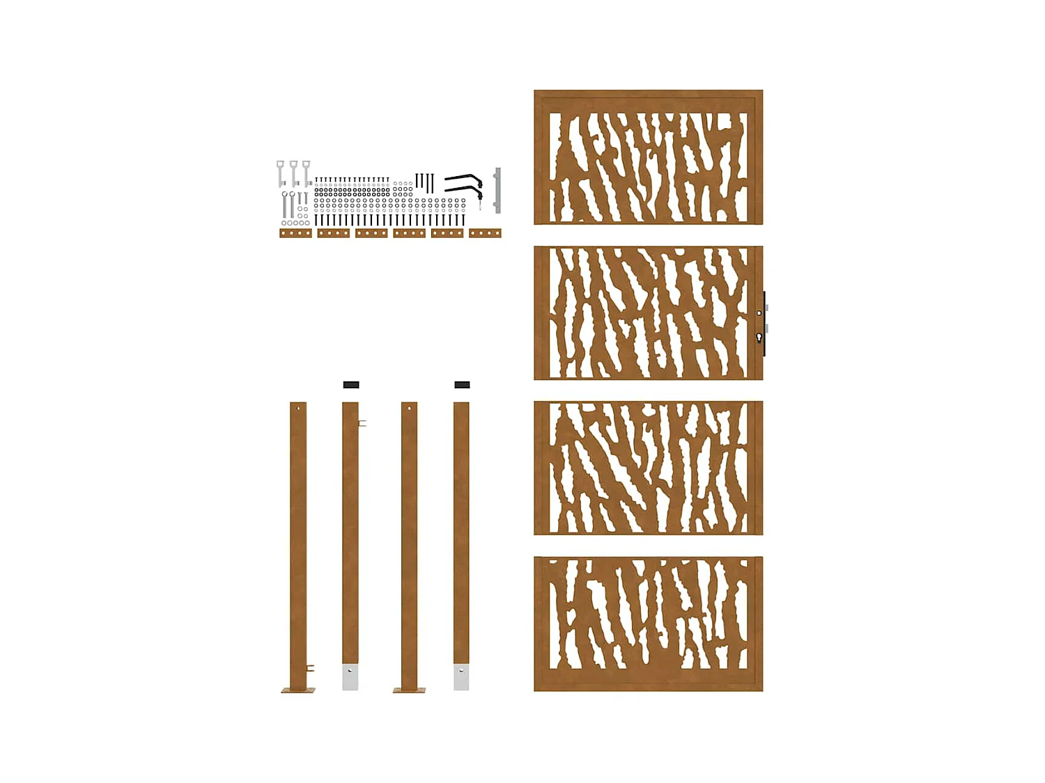 Puerta de jardín de acero resistente a la intemperie con diseño de tracería