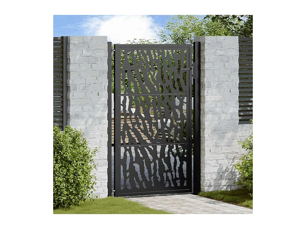 Puerta de jardín negra 105x155 cm diseño de líneas en acero