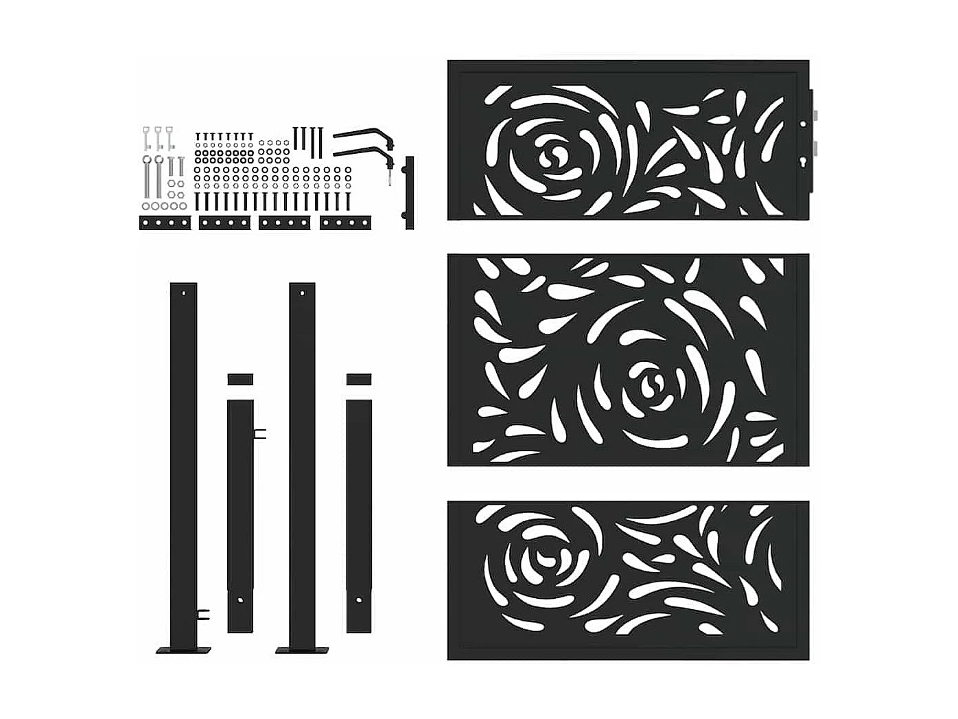 Puerta de jardín negra 105x130 cm diseño llama de acero