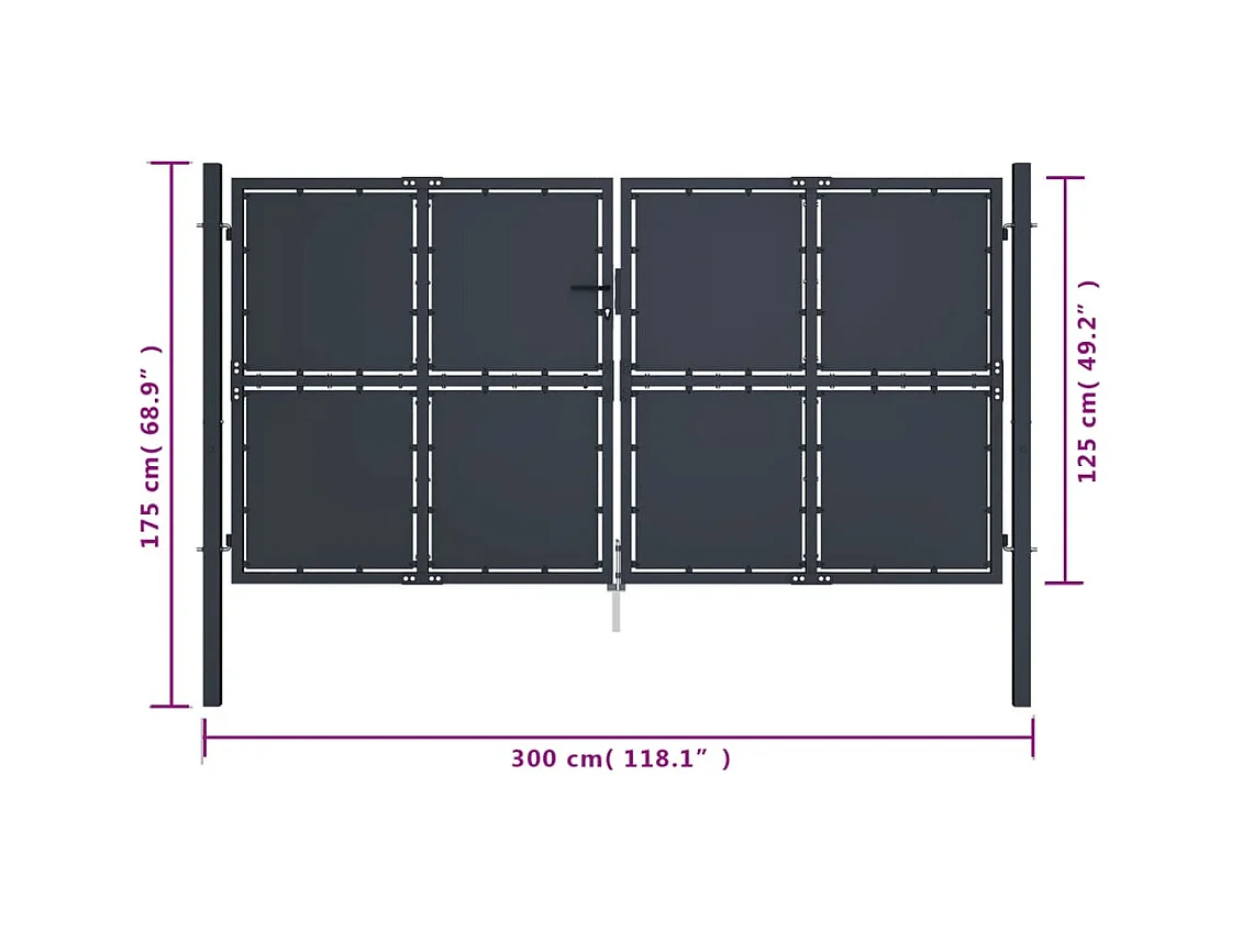 Portail de jardin Acier 300 x 125 cm Anthracite