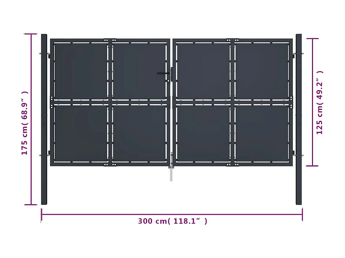 Portail de jardin Acier 300 x 125 cm Anthracite