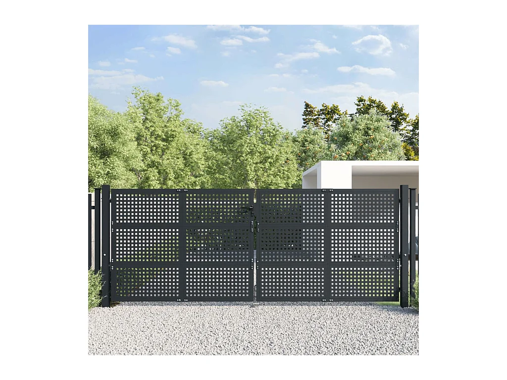 Antraciet tuinpoort 400x150 cm staal