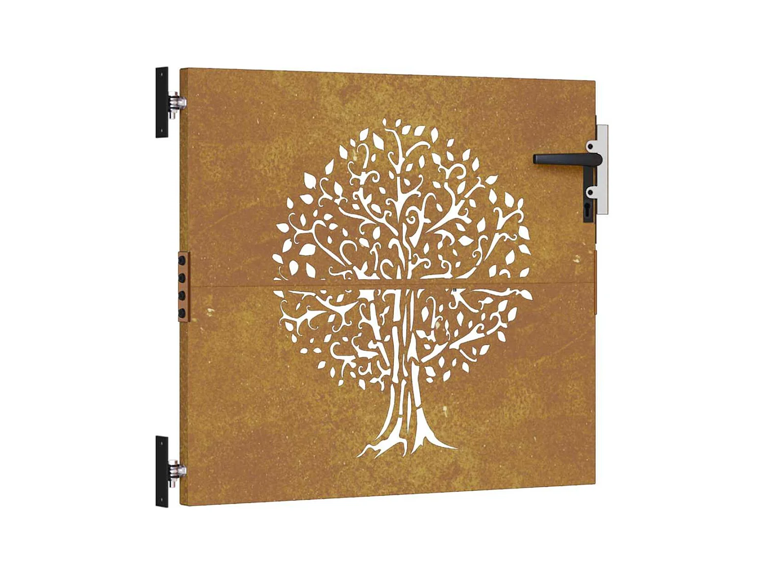 Puerta de jardín 85x100 cm de acero corten con diseño de árbol.