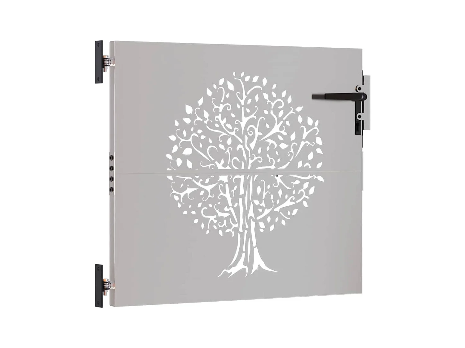 Puerta de jardín 85x100 cm de acero corten con diseño de árbol.