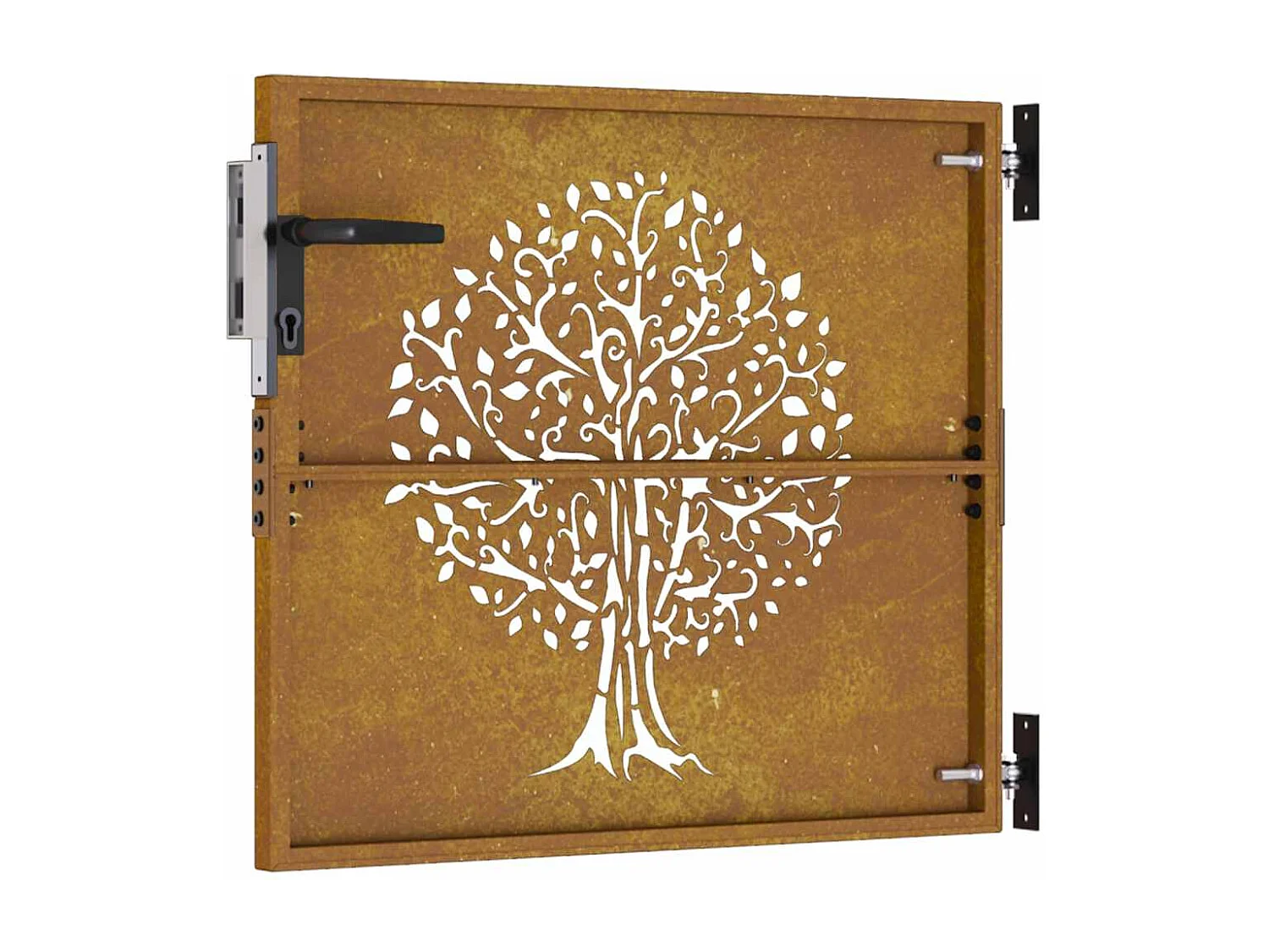 Puerta de jardín 85x100 cm de acero corten con diseño de árbol.