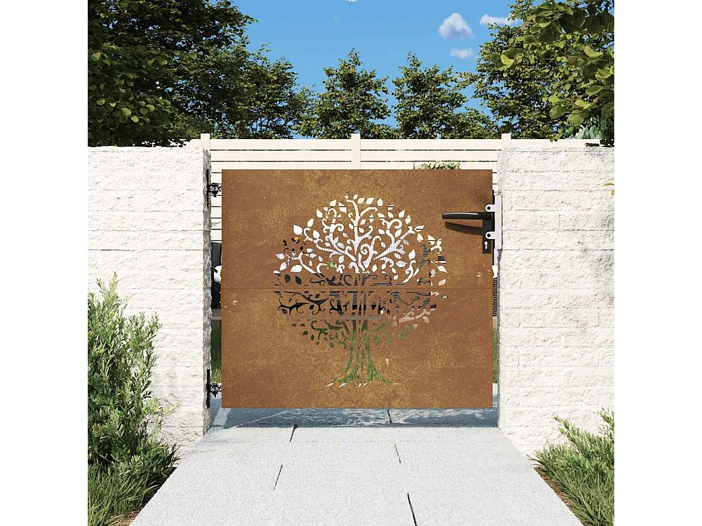 Cancello da giardino 85x100 cm in acciaio corten design albero
