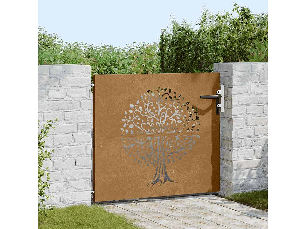 Cancello da giardino 85x100 cm in acciaio corten design albero