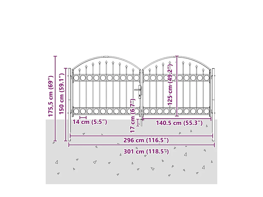 Portail de clôture Autre Gris 300 x 125 cm Acier