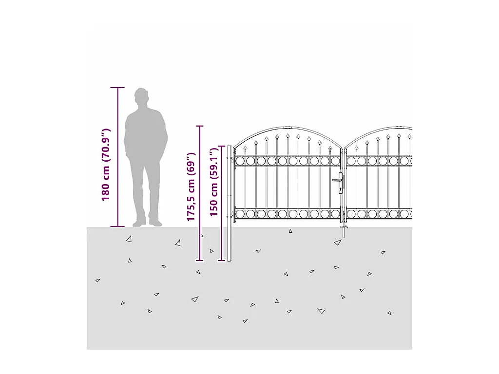Portail de clôture Autre Gris 300 x 125 cm Acier