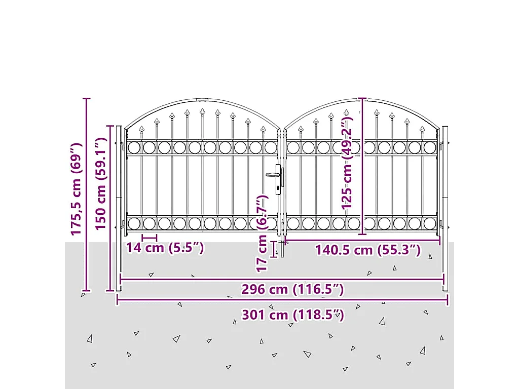 Portail de clôture Autre Gris 300 x 125 cm Acier
