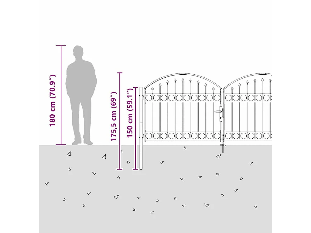 Portail de clôture Autre Gris 300 x 125 cm Acier