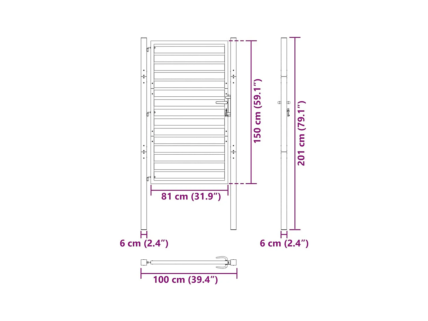 Zwarte afsluitbare tuinpoort 100x150 cm aluminium