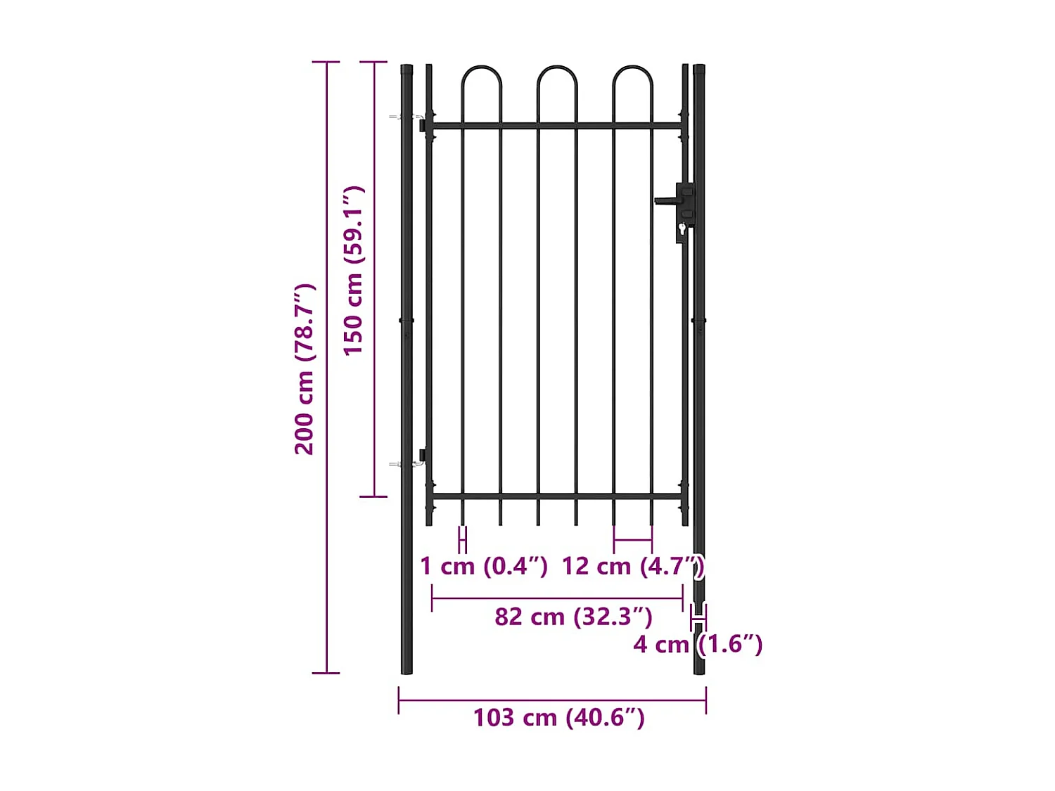 Puerta simple con arco superior de acero 1x1,5 m Negro