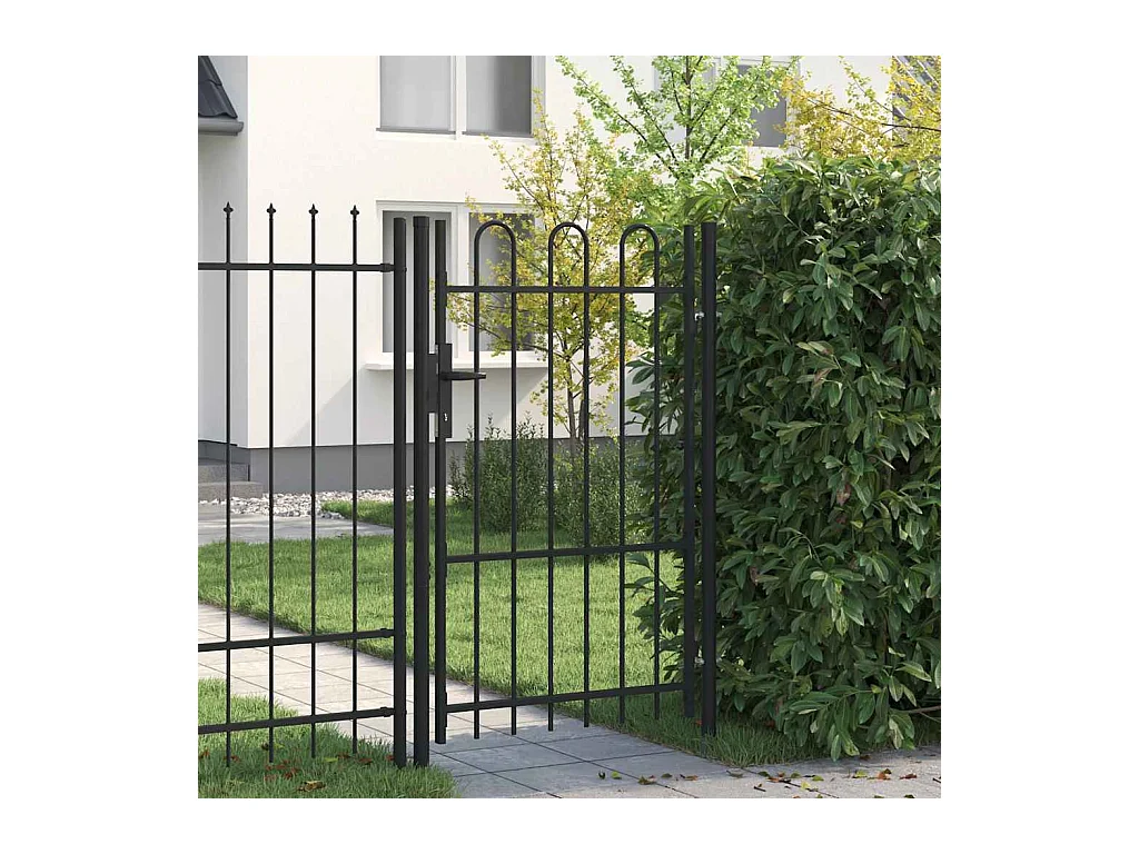 Enkele poort met gebogen bovenkant Staal 1x1,5 m Zwart