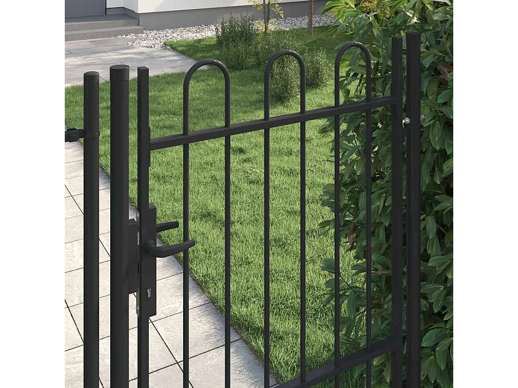 Cancello singolo con parte superiore arcuata Acciaio 1x1,5 m Nero