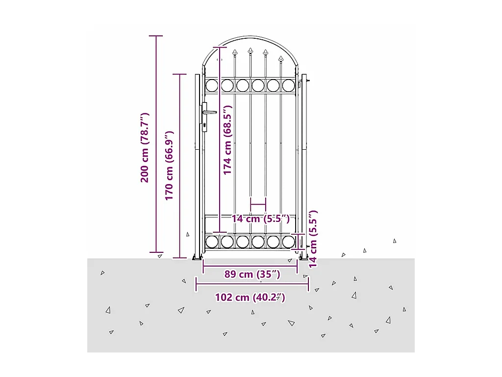 Puerta de valla gris de acero de 102 x 200 cm