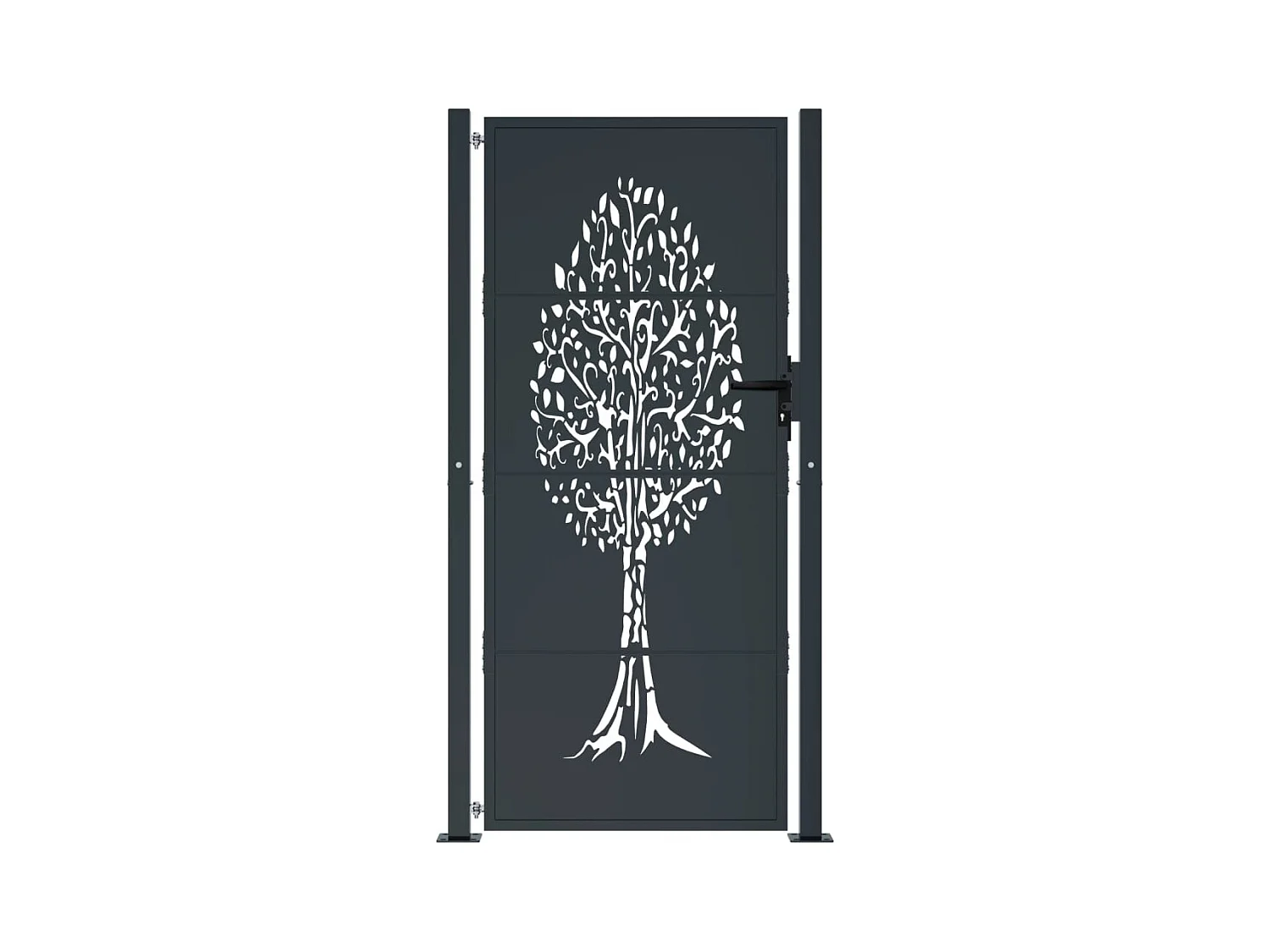 Cancello da giardino antracite 105x205cm in acciaio con motivo ad albero