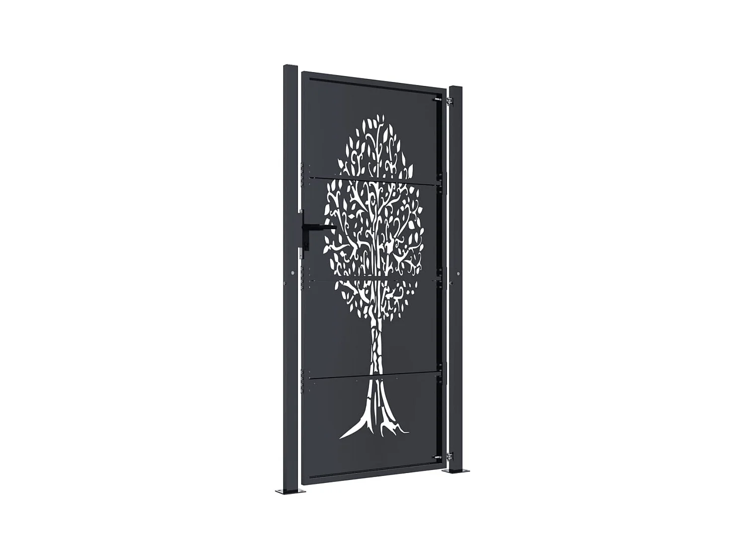 Cancello da giardino antracite 105x205cm in acciaio con motivo ad albero
