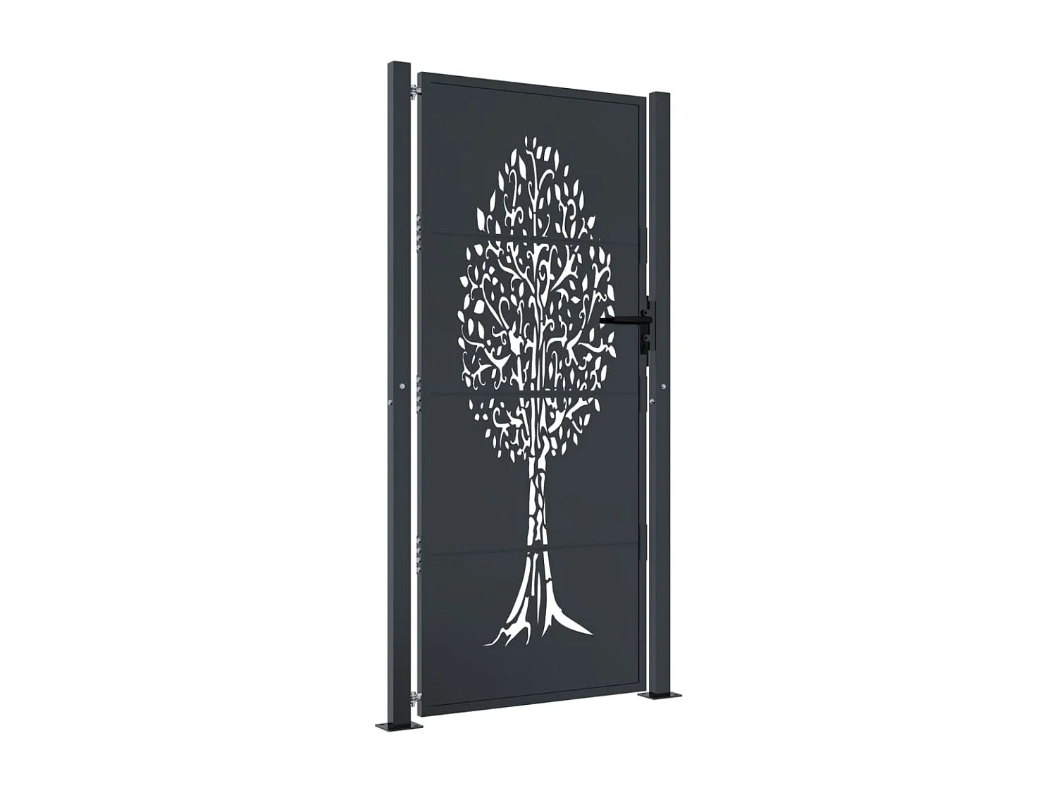 Cancello da giardino antracite 105x205cm in acciaio con motivo ad albero