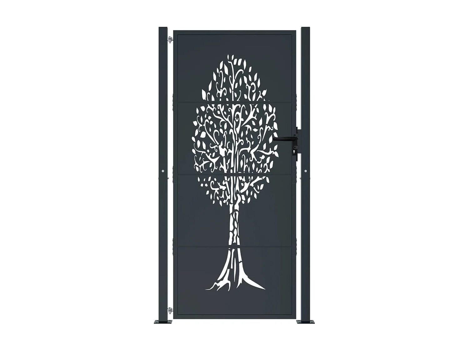 Cancello da giardino antracite 105x205cm in acciaio con motivo ad albero