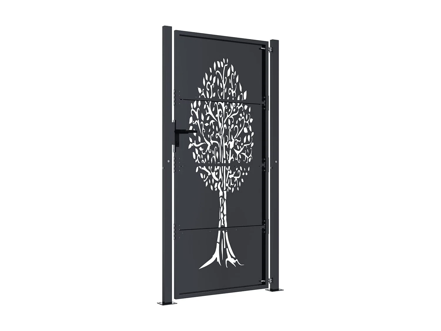 Cancello da giardino antracite 105x205cm in acciaio con motivo ad albero