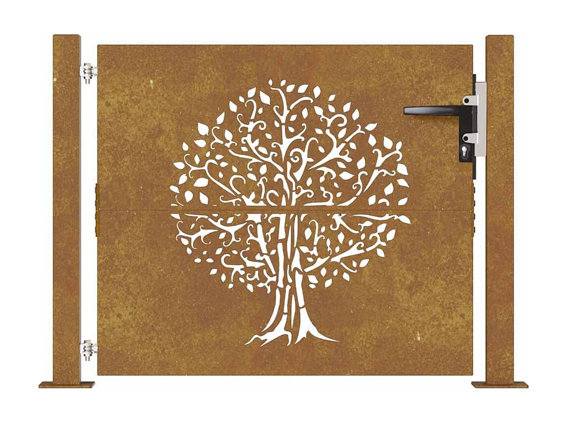 Cancello da giardino 105x80 cm in acciaio corten design albero