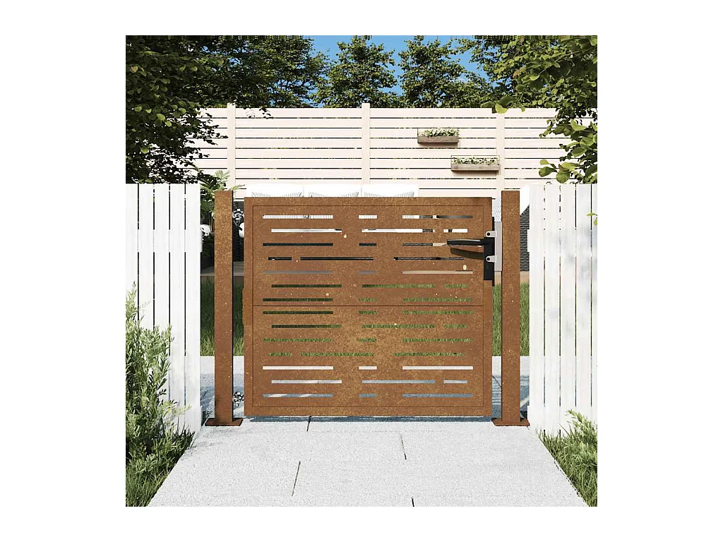 Puerta de jardín 105x105 cm acero corten diseño cuadrado