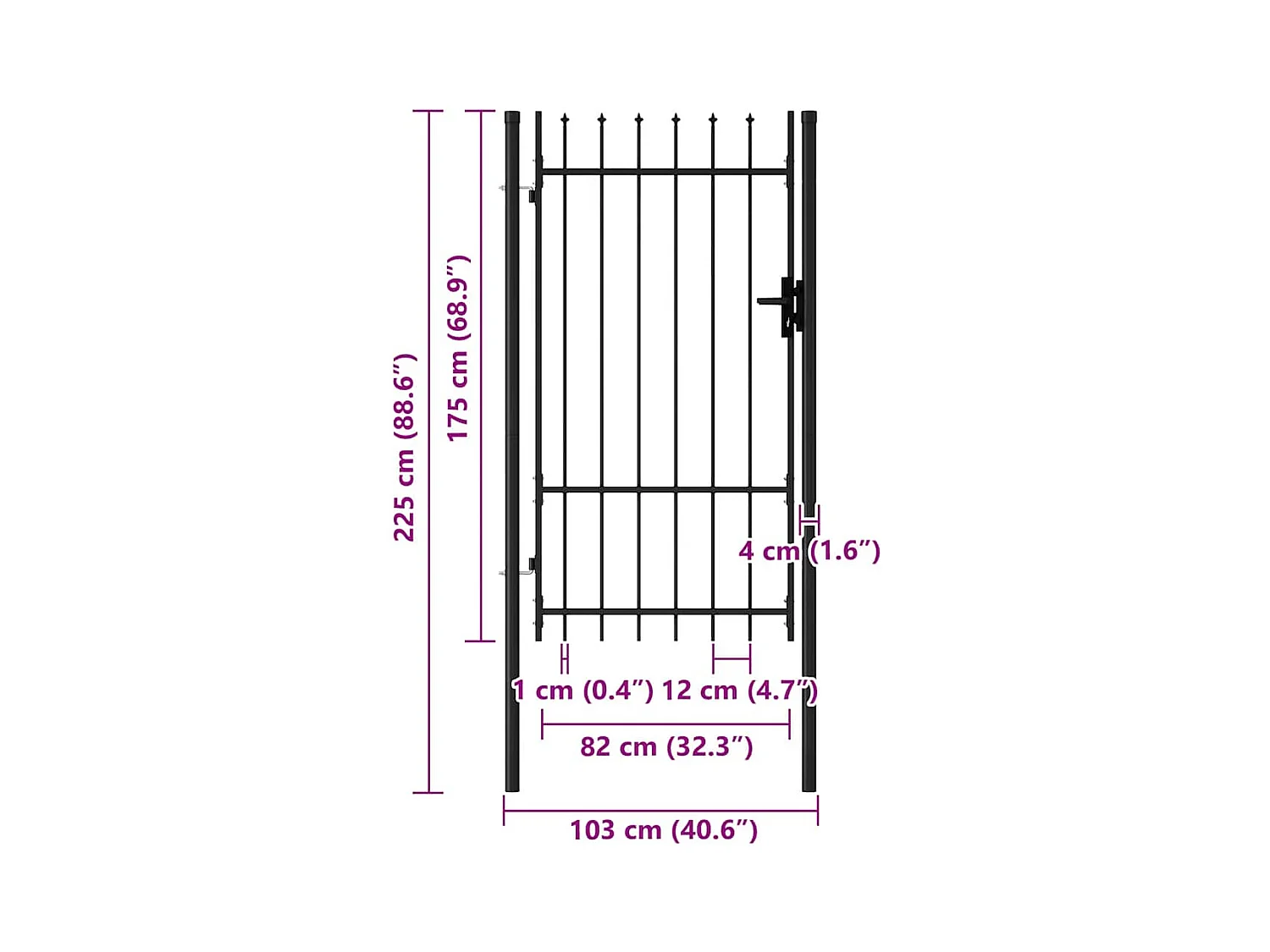 Portillon simple porte avec dessus à pointe Acier 1x1,75 m Noir