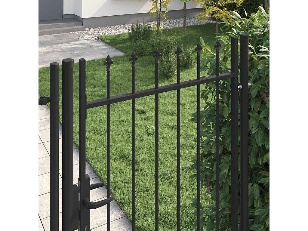 Enkele poort met puntige bovenkant Staal 1x1,75 m Zwart