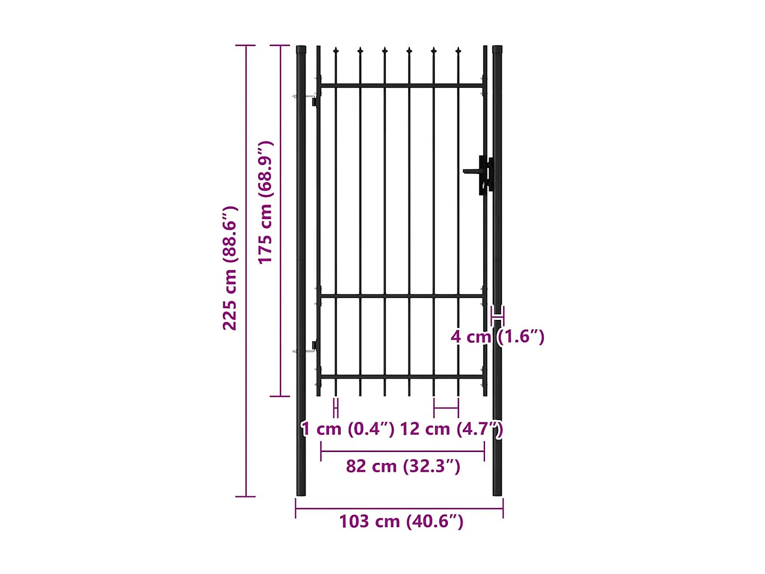 Enkele poort met puntige bovenkant Staal 1x1,75 m Zwart