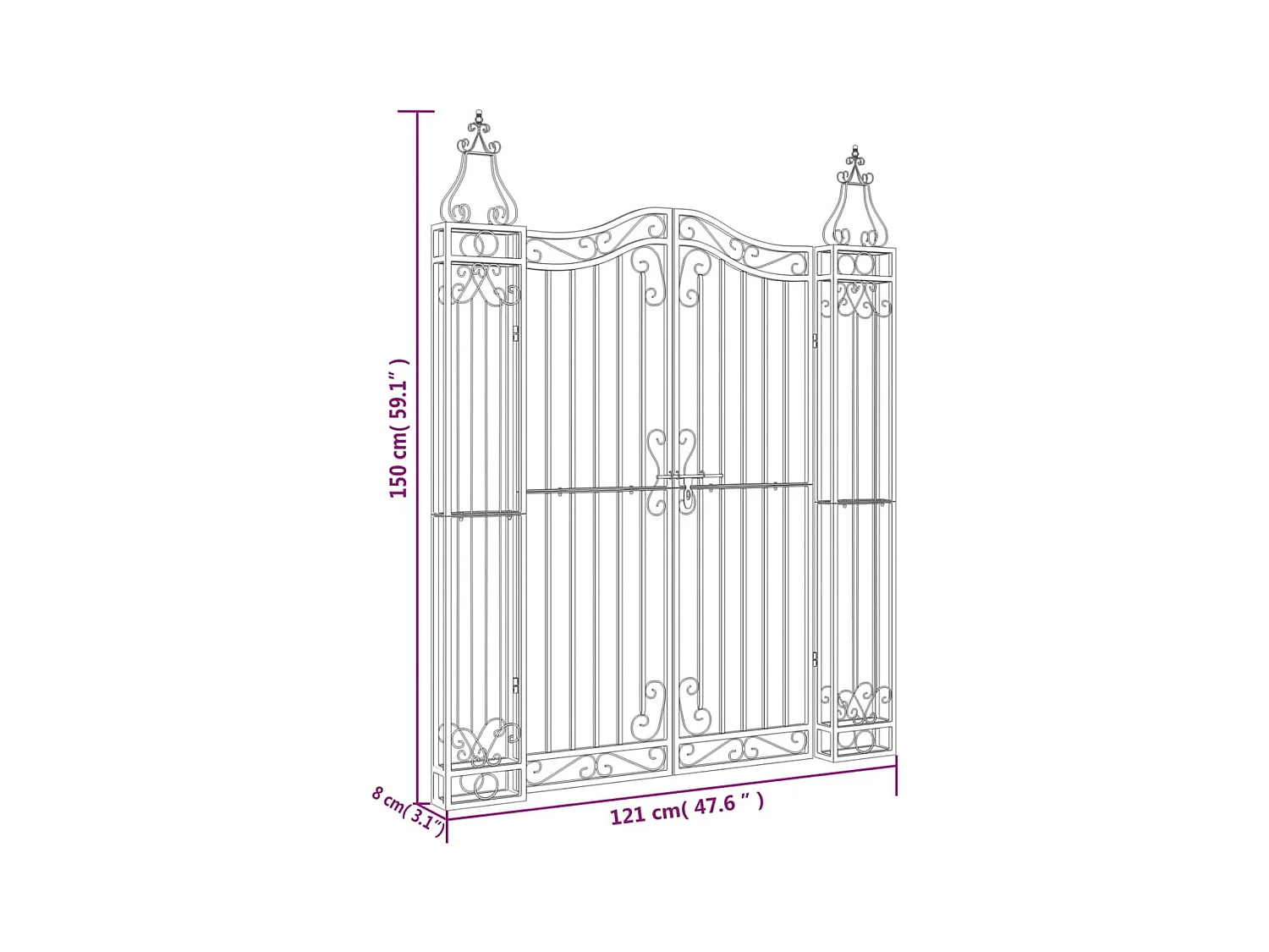 Portail de jardin noir 121x8x150 cm fer forgé